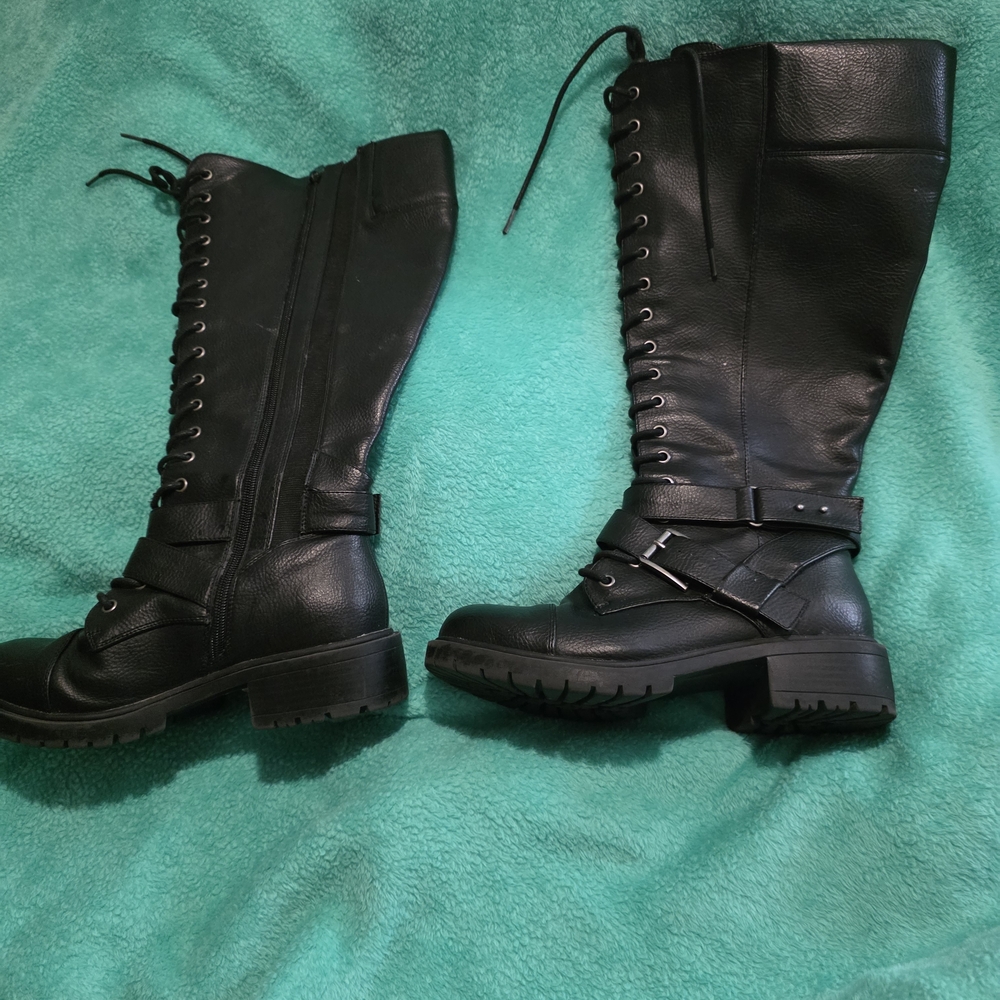 Torrid Black Lace-Up Combat Boots Wide Calfs